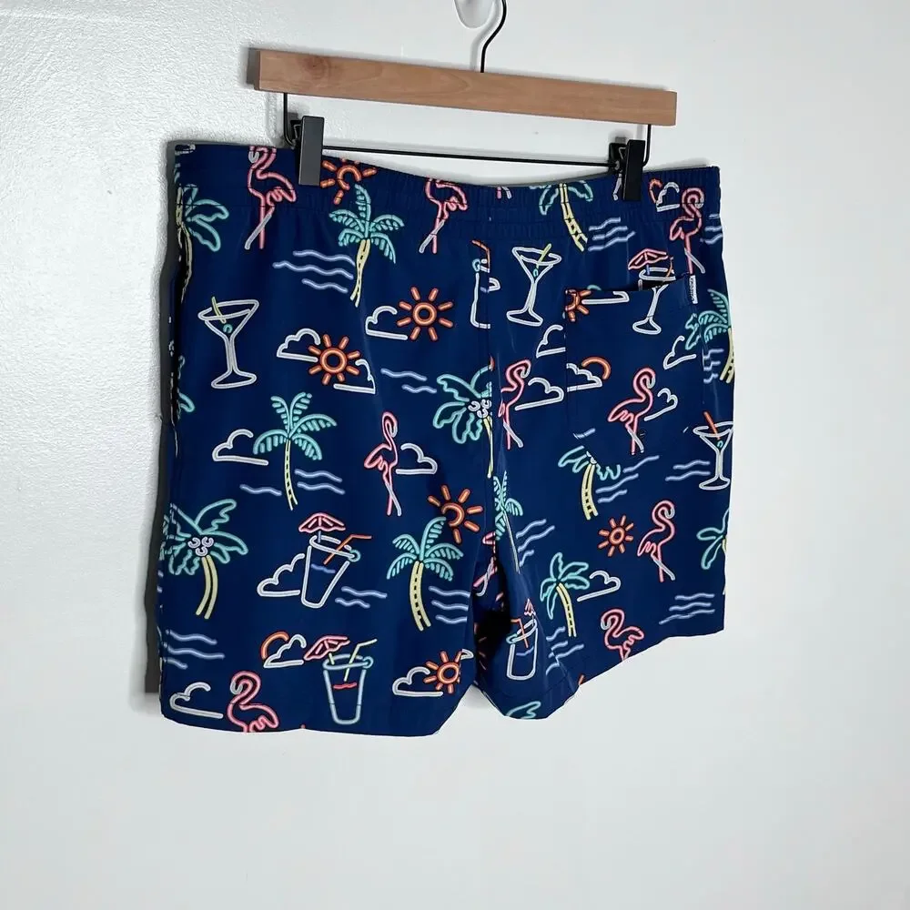 Chubbies Neon Flamingo Palm Tree Swim Trunks Men’s Large Blue